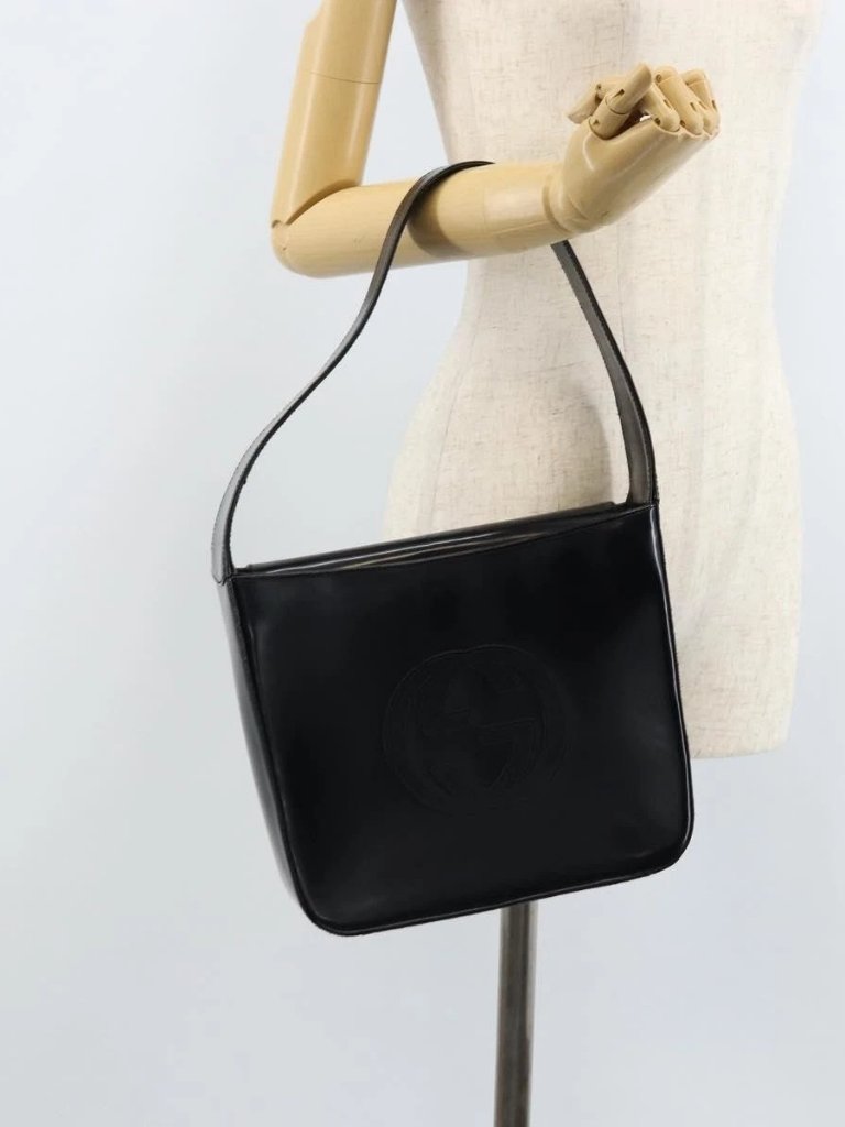 Gucci Shoulder Bag Patent Leather Black Silver 000 1186 0506 Auth Ep13558